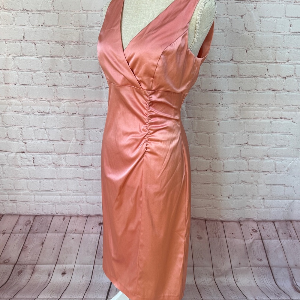 Donna Rico Dress Satin Formal Cocktail Peach Pink Sleeveless V-Neck Cinching 8